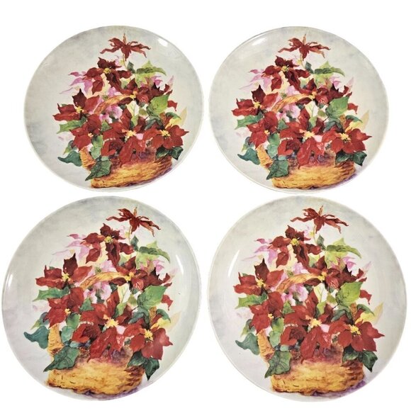 Formalities Baum Bros Poinsettia Basket Salad Dessert Luncheon Plates – Set of 4 - Picture 1 of 16